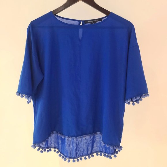 French Connection Classic Crepe Pompom Shirt Blue Top - Picture 1 of 5